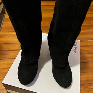 Gently worn MRKT Womens suede boots with rubber wedge heel.